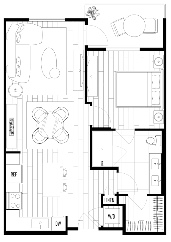 A black and white floor plan of a house with a laundry room.